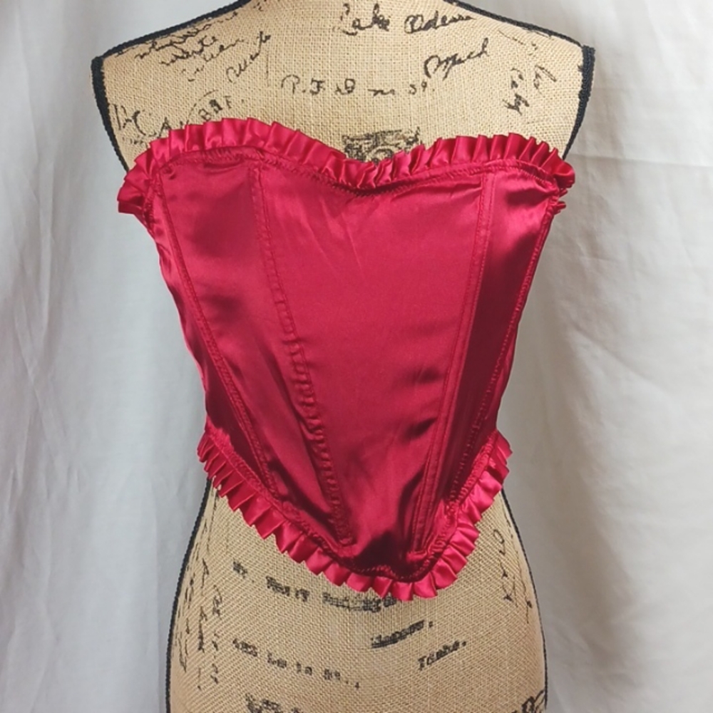 Spirit Halloween Women's Red Ruffle Satin Lace Up Corset Top Cosplay Costume L